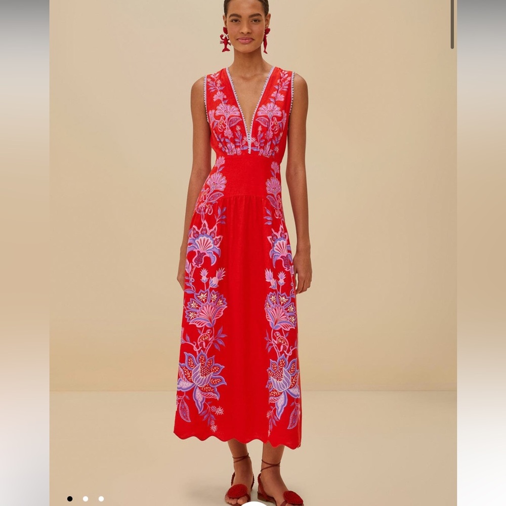 NWT Red Porcelain Garden Euroflax™ Premium Linen Midi Dress  L